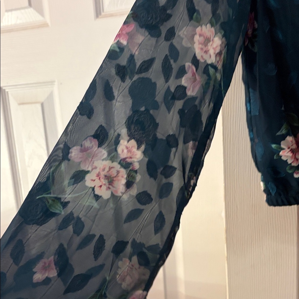 Miami Teal Floral Wrap Blouse - Picture 5 of 6